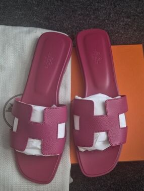 Hermes Oran Leather Slide Sandals